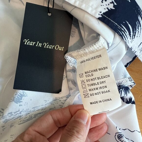 Year IN Year Out Men's Hawaiian Shirt MEDIUM Palmwave White Island Map Floral - Picture 7 of 9